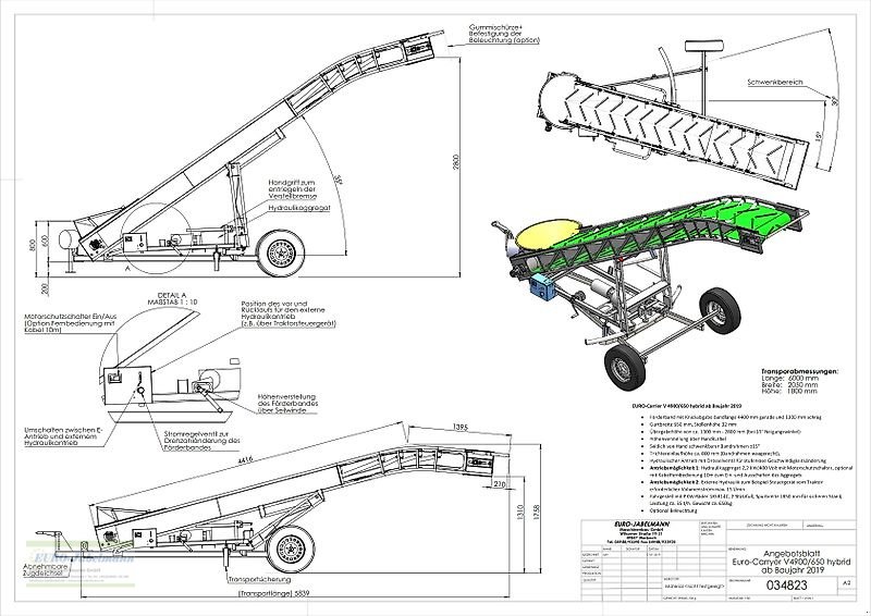 Lagertechnik des Typs EURO-Jabelmann Förderband, EURO-Carrier V 4900/650, elektrisch/hydraulisch, schwenkbar, NEU, Neumaschine in Itterbeck (Bild 10)