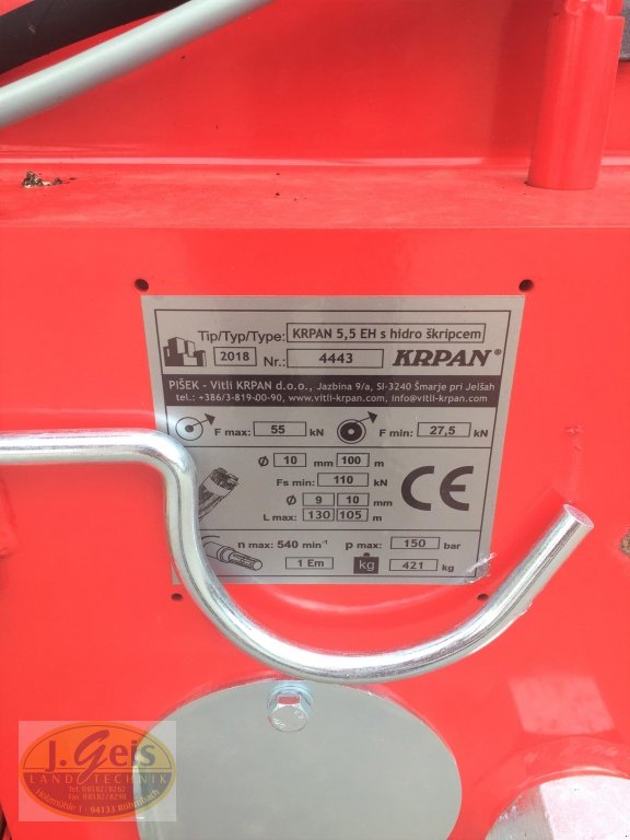 Seilwinde des Typs Krpan 5,5 EH mit hydr. Seilausstoß + Funk + Gelenkwelle, Neumaschine in Röhrnbach (Bild 2)